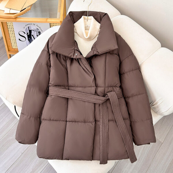 Winter Plaid Sewing Lapel Coat With Lace-up Design Fashion Loose Solid Thick Jacket Outerwear Women's Clothing - Image 9