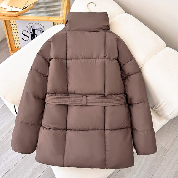 Winter Plaid Sewing Lapel Coat With Lace-up Design Fashion Loose Solid Thick Jacket Outerwear Women's Clothing - Image 5