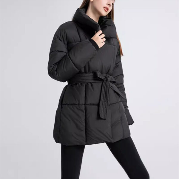 Winter Plaid Sewing Lapel Coat With Lace-up Design Fashion Loose Solid Thick Jacket Outerwear Women's Clothing - Image 2