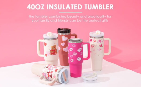 40 Oz Tumbler With Handle Straw Insulated, Stainless Steel Spill Proof Vacuum Coffee Cup Tumbler With Lid Tapered Mug Gifts For Valentine Lover Suitable For Car Gym Office Travel - Image 10