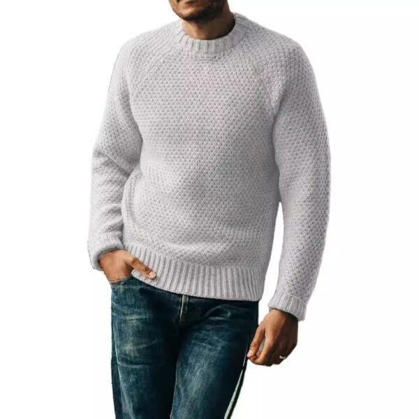 Men's Pullover Sweater Winter Casual Solid Color Round Neck Knitted Top Clothing - Image 2